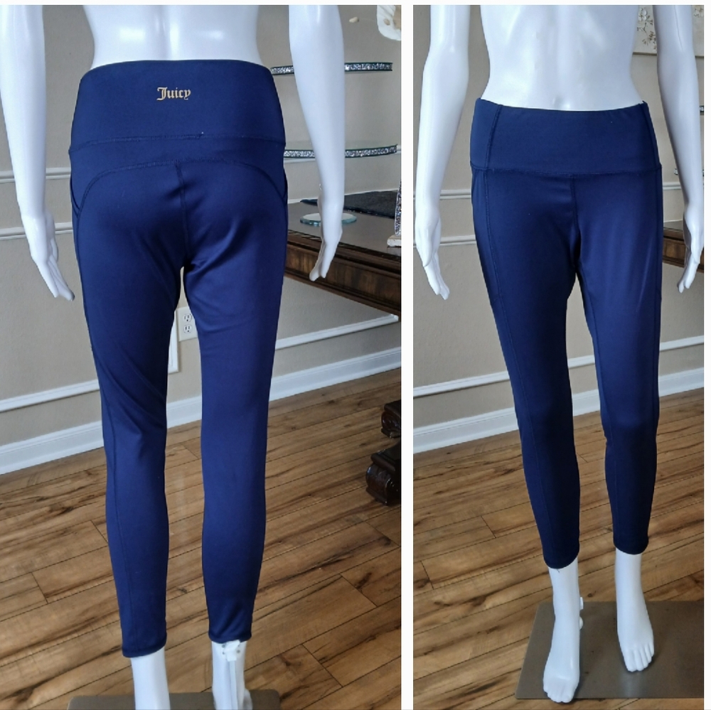 Juicy Couture Navy Blue High Waisted  Ankle Length Leggings With Pockets. Size M